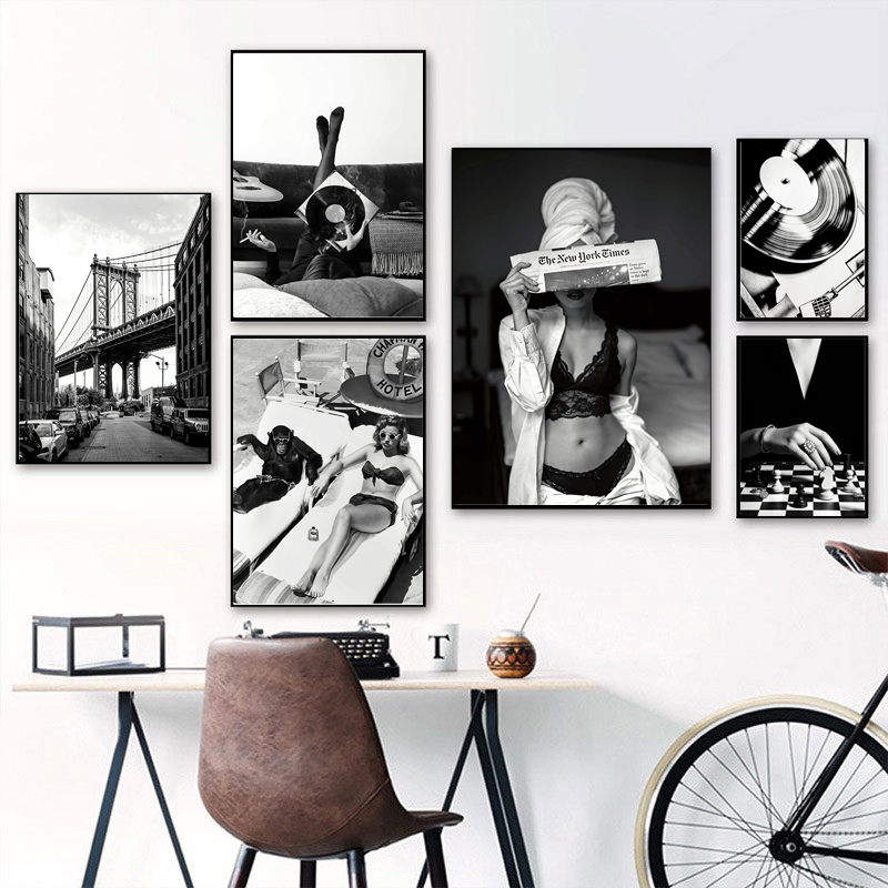 Vintage Fashion Prints For Wall - أبيض وأسود خمر الرسم على لوحات