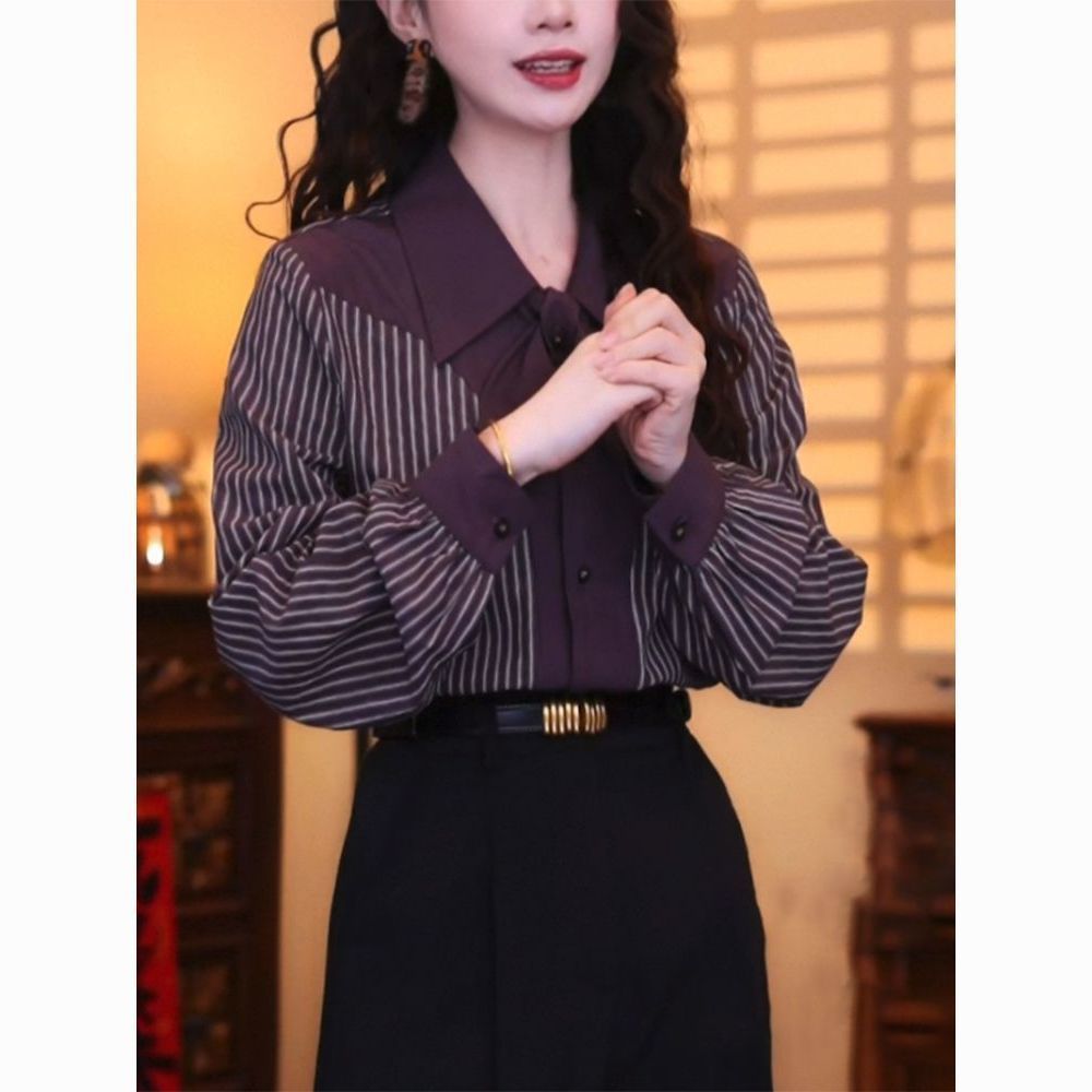 قميص نسائي كاجوال مخطط بأكمام  - مراجعة Vintage Fashion Hong Kong وسعره
